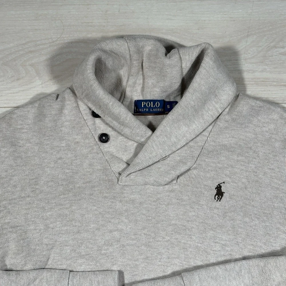 Polo Ralph Lauren Shawl Collar Pullover Sweater Mens Small Beige Preppy Heritage